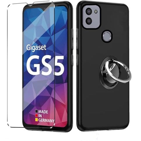 hülle und Glas 1Pcs Compatible with Gigaset GS5 & GS5 Pro Folie,mit Ring,hülle silikon stoßfest Compatible with Gigaset GS5 & GS5 Pro schutzhülle schutzfolie Folie handyhülle Black
