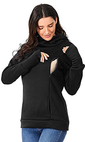 Godom Stillpullover Damen, Damen Stillen Hoodie Umstandspullover Langarm Umstandsmode Jacke Damen Stilloberteile Langarm Stillshirt Hoodie Damen mit Taschen Solid/Patchwork/Weihnachten Kapuzenpullover