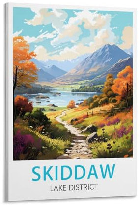 Skiddaw Lake District Vintage-Reiseposter, 30 x 45 cm, Leinwanddruck für Wohnzimmer, Schlafzimmer, Wohnheim, Zuhause, Büro, Wanddekoration