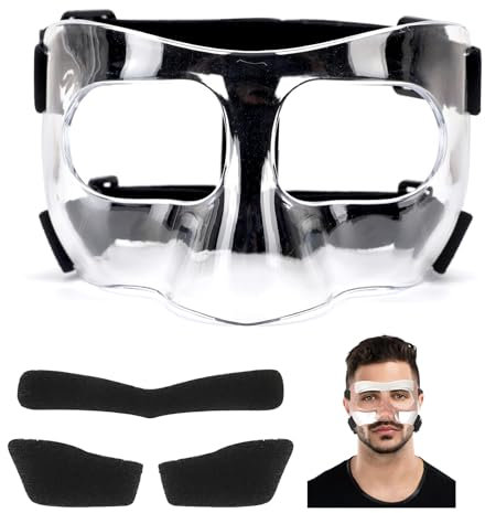 STFALI Nasenmaske Fussball, Nasenschutz Gesichtsschutz für Gebrochene Nase, Volleyball Nasenschutz, Verstellbarer Gesichtsschutz mit Polsterung, für Unisex Erwachsene (Transparent-1)