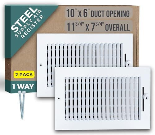 Handua - Paquete de 2 difusores de suministro de aire de acero de 1 vía de 10 pulgadas de ancho x 6 pulgadas de alto, tamaño de apertura de conducto, rejilla de ventilación para pared lateral y techo,