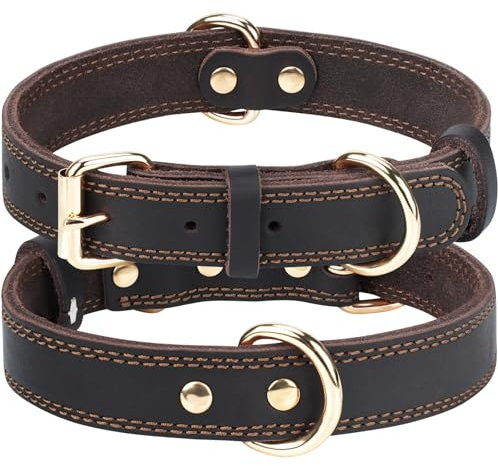 Joytale Hundehalsband Leder, Halsband aus Leder für Welpen und Kleine Hunde, Weiches Echtleder Hundehalsband Langlebig und Verstellbar, Braun, XS