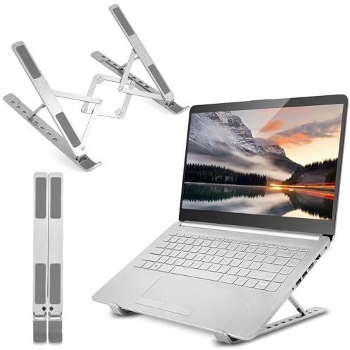 AOVUYCK-Store 10-17.3” Supporto PC Portatile Alluminio, Supporto Notebook 8 Livelli Regolabile, Supporto Laptop Antiscivolo Silicone & Ventilato per Smartphone, Computer Portatili e Tablet