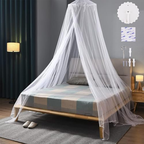 AUMAYCO Moskitonetz Bett, Hängendes Bettnetz mit Deckenhaken und Selbstklebendem, Großes Moskitonetz Reise Betthimmel Mückennetz, Moskitonetz Doppelbett, Moskitonetz Babybett, Moskitonetz Outdoor