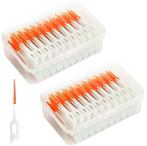 LFCFBH 400 PCS Interdental Brushes Orange, Silicone Teeth Floss Sticks for Oral Tooth Clean