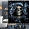 CHEFFS Totenkopf Duschvorhang 180 x 200 180 x 180 Totenkopf Rose Skull Gothic Duschvorhänge Polyeste Skull Halloween Skelett Duschvorhang Badezimmermatte 4-teiliges Set (180 x 180 cm(BxH),1)
