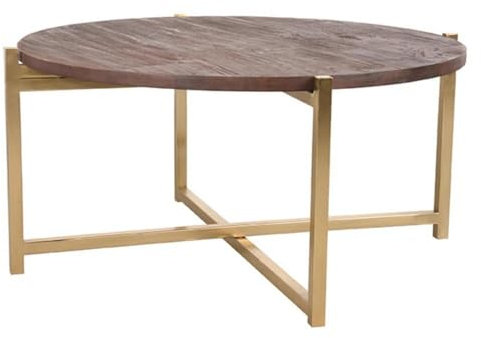 RINGO-Living Couchtisch aus Massivholz - Runder Sofa Tisch für Wohnzimmer - Vintage Coffee Table rund aus Mangoholz - Wohnzimmertisch mit Gold Gestell - Hochwertiger Couchtisch Holz 70 cm Durchmesser