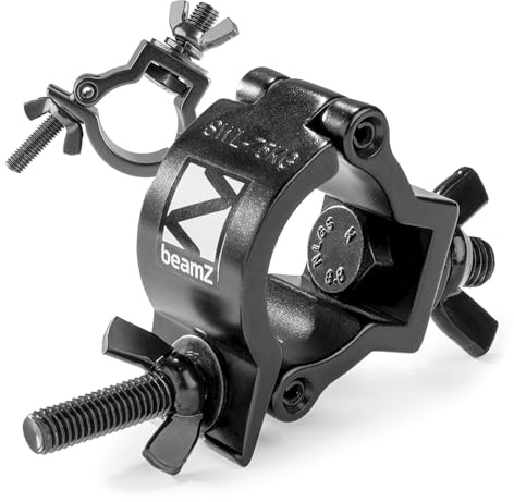 2x BeamZ BC38B-75 Half Coupler Stage Lighting Clamps, Black Aluminum, 75kg Load Capacity, Fits 32-39mm Tubes, Ideal for Theatrical and Stage Lighting, Half Coupler Clamp