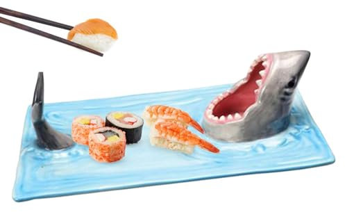 Mwqpgyh Shark Sushi Plate, Ceramic Sushi Plate Shark Shape, Hand-Painted Ceramic Sushi Boat Serving Tray, Shark Attack Ceramic Sushi Plate, Porcelain Sushi Platter Japanese Style Porcelain Food Platte