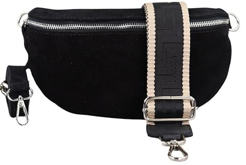 BLADE Bauchtasche Damen, Handgemachte Wildledertasche, Crossbody Bag, Gürteltasche Echtes Leder mit 2 abnehmbaren/verstellbaren Breiten Gürteln, Umhängetasche aus Italien, Geschenk für Sie -Schw