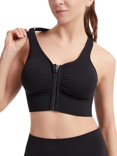 Avondii Sport BH Damen Starker Halt Active Bra Crossback Höhe Beanspruchung Trainieren Bustier Nahtlose Joggen Yoga Fitness Bra - mit Front-Reißverschluss 1 Pack（L-Schwarz）
