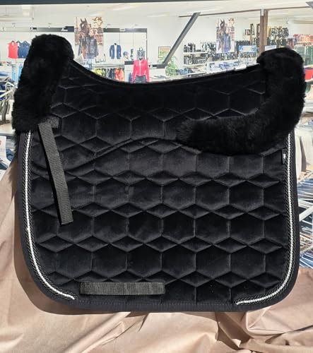EPONA Mattes Lammfell Schabracke Dressur mit Strass - Schwarz/Samt Größe L