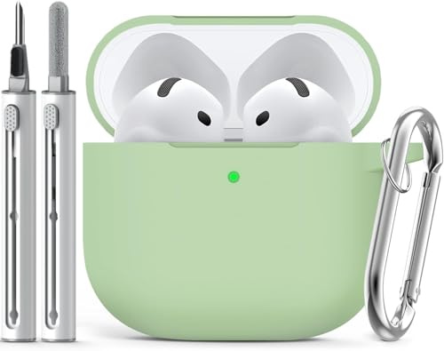 Inesore Compatible with AirPods 4 Case - Light Green-A | Silicone Protective Case Cover for Apple Air Pod 4 (2024/ANC), Unisex Design, with Cleaning Kit