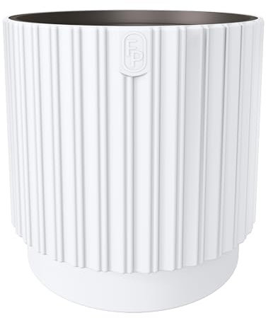 DIKEL Vaso da fiori rotondo, Ø 40 cm, altezza 40 cm, vaso in plastica di alta qualità, per interni ed esterni, con inserto in moderno stile minimalista, bianco