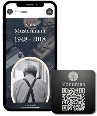 Monumeo QR-Gedenktafel mit Premium Gedenkseite – Aluminium, wetterfest & langlebig – Bewahren Sie Erinnerungen an geliebte Menschen – Für Friedhof, Grabstein, Trauergeschenk – Einfache Montage