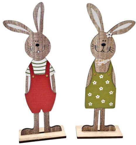 Bambelaa! 2er Set Osterhase Deko Aufsteller Ostern Zum Hinstellen Holzdeko Osterdekoration Frühling Dekofigur Natur (ca. 7 x 3 x 24,5 cm)