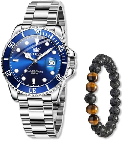 Raitown Herrenuhr Edelstahl, 41mm Zifferblatt mit Leuchtindizes und Datumsanzeige, 30M Wasserdicht, Analog Quarzwerk, Klassische Männer Armbanduhren Blau