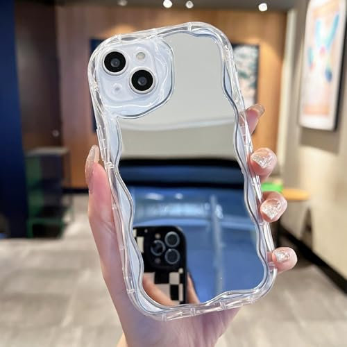 Compatible with iPhone 16 Pro Phone Case Cream Mirror Back Cover Cute Trendy Fresh Style Transparent Black White