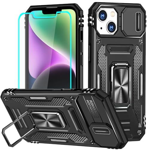 Aozuoton for iPhone 14 Plus Case with Screen Protector, 360°Military Grade Rotatable Kickstand (Heavy Duty) Shockproof Protective - Case for iPhone 14 Plus Black
