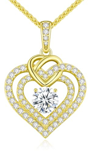 CDE Kette Damen Moissanite Halskette Damen Silber 925, Doppel Herz VVS1 Reinheit D Farbe, Frauen Schmuck Geburtstags Geschenk für Sie Freundin Weihnachten Valentinstag Muttertags