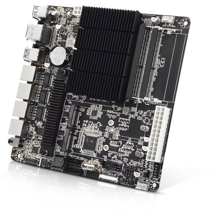 SJRC Carte mère NAS à 6 baies J4125 basse consommation, mini carte mère ITX, 4 x i226-V 2,5 GbE LAN, double M.2 NVMe DDR4 NAS avec 2 x SATA3.0, double écran 4K, 32 Go de RAM 1 To SSD, port audio