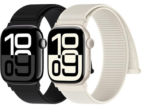 Yoohoo 2 Piezas Nylon Correa Loop Deportiva Compatible Con Apple Correa Watch 40mm 44mm 38mm 41mm 42mm 45mm 46mm 49mm Mujer Hombre,Soft Original Sport para iWatch Series 10 9 8 7 6 5 4 3 2 1 SE Ultra