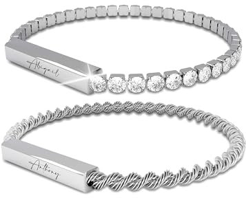 Meinearmbänder Personalisierte Partnerarmbänder – Edelstahlarmband mit Namensgravur für Ihn & Elegantes Armband mit Diamant-Detail für Sie – Passendes Schmuckgeschenk für Paare oder Freunde (Paar)