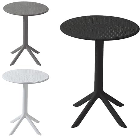 VORTIVO Gartentisch Schwarz wetterfest, klein und stabil – Outdoor Balkontisch rund Ø 60 cm aus Kunststoff (PP), Höhe 76 cm, für Garten, Terrasse, Balkon