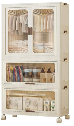 Aptliton Portable Wardrobe Closet Storage Organizer for Living Room, Bedroom, Collapsible Clothes Cabinet Plastic Folding Storage Box with Wheels and Hanging Rod, 70x41.5x154.4cm