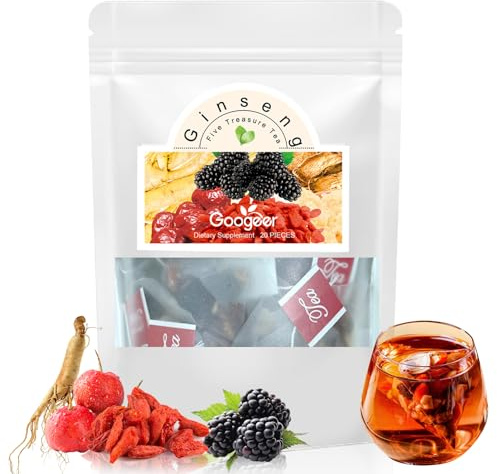 20 Beutel Ginseng Five Treasures Tee Nierentee, Ginseng TEe | GinSeng Wolfsbeeren Tee, Herbal Kidney Detox TEa, GInsengGoji BeerenTee für Man and Women