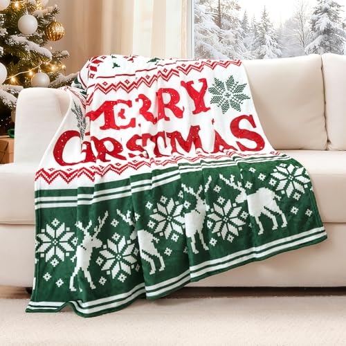 JOTOM Weihnachten Kuscheldecke, Flauschig Weihnachtsdecke 130x150cm, Warm Wohndecke Sofaüberwurf Decke für drinnen, draußen Couchdecke Sofadecke Weihnachtsdeko