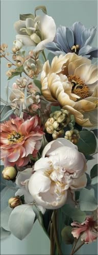artissimo Bild aus Glas 30x80 cm Blumen AG5730A – modernes Glasbild Wandbild Hochformat, Wanddeko Wohnzimmer salbei grün, Vintage Blütenstrauß