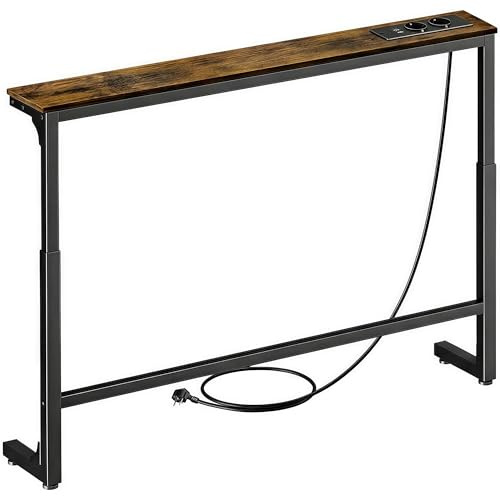 Stezzor Konsolentisch schmal mit Steckdose, Beistelltisch Holz Konsolentisch für Flur Wohnzimmer, Küche, Flurschrank. Braun-Schwarz, 1 Pack