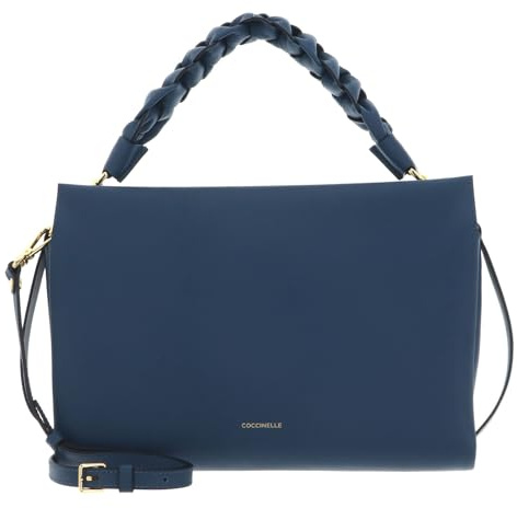 Coccinelle Leder Handtasche Umhängetasche Boheme Grana Double Hand Bag Deep Blue/Sandshell blau