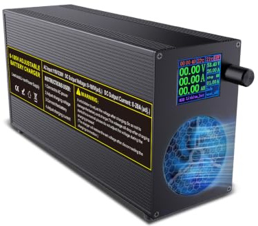 0-100V 0-20A Chargeur Réglable pour Batterie LiFePO4 Lithium-plomb Chargeur Universel Intelligent avec Affichage Couleur Connecteur Anderson et Pinces Crocodile