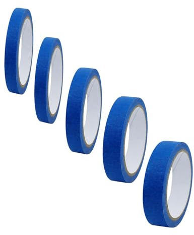 LEEQBCR 5 roll Blau Fine Line Tape, 8/12/18/25 mm x 20 m Zierstreifenband Masking Tape Band, Malerkrepp Selbstklebendes 4 Breiten Kreppband mit feiner Linie für Auto Schule Büro Heimwerkerprojekte
