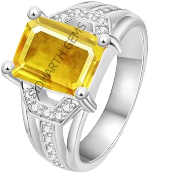 DENMOUS 11,25 Ratti 10,00 Karat unbeheizter unbehandelter A+ Qualität natürlicher gelber Saphir Pukhraj Edelstein versilberter Ring für Damen und Herren (Lab-zertifiziert) -B0CKBW21-01