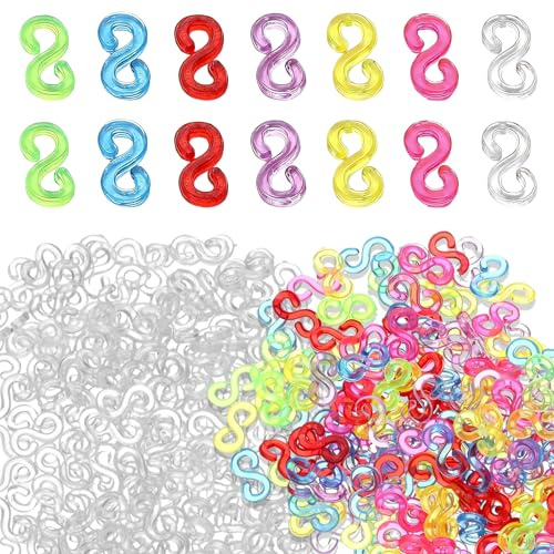 Hedayu 400 Pcs S Clips for Loom Bands, Loom Band Hooks, Multicolor S Shaped Connectors, Loom Bands Hooks Refill for Boys Girls Crafters DIY Necklace Bracelet Jewelry Making