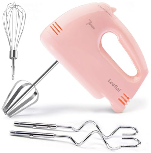 Batteur à Main– Batteur électrique de 300W à 7 Vitesses avec 5 Accessoires en Acier Inoxydable, Fonction Turbo/réglage Automatique de la Vitesse + Bouton d'éjection Batteur pour Gâteaux et œufs, Rose