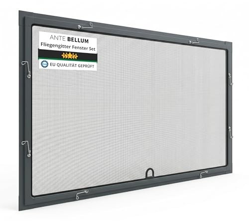 Ante bellum Fliegengitter Fenster 80x100 cm - Insektenschutz mit Alurahmen ohne Bohren mit Metallfedern - DIY Spannrahmen Mückengitter Zuschneidbar - Anthrazit