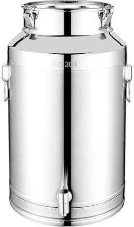 Bwuikim Contenitore per latte in metallo 304 da 5 litri con rubinetto, dispenser per olio e succhi di frutta, robusto e resistente alle perdite, facile da pulire, contenitore antiruggine