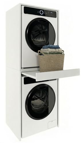 möbelkap ModernHome Waschmaschinenregal für Waschmaschine und Trockner | Waschturm Schrank mit ausziehbarer Ablage | Waschraum Möbel | Weiß | Schrank für Waschküche mit Stauraum