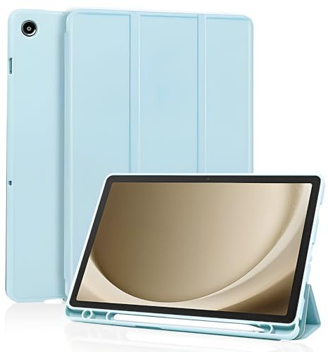 Techsuit für Samsung Galaxy Tab A11 Plus und A9 Plus Hülle mit Stifthalter, Dreifach Ständer, Schlankes Design, Anti Fingerabdruck, Präzise Aussparungen, Flex Trifold Series, Himmelblau