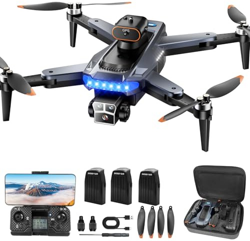 Drone avec Camera 4K Professionnel pour Adultes, GPS Drone pour Adultes, 54 Min de Vol, Résistant au Vent, Moteur Brushless, Suivi Auto, Retour Auto, Wi-Fi 5G, Léger<249g avec 3 Batteries(Noir)(Moyen)