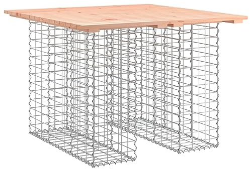 TEKGHUT Table de jardin avec panier gabion en bois massif Douglas, 100 x 102 x 72 cm, base de gabion stable en acier galvanisé pour pierres et gravier, design compact pour jardin, terrasse et cour