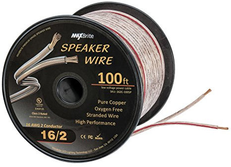 High Performance 16 Gauge Speaker Wire, Oxygen Free Pure Copper - UL Listed Class 2 (100 Feet Spool)