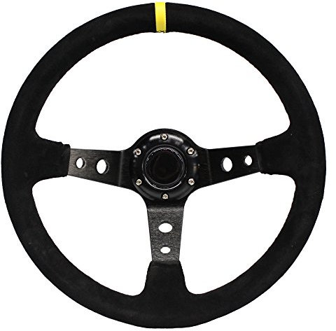 M MODAUTO Volante Deportivo Universal, Desplazado, de Piel Vuelta, Diámetro 350mm, Modelo G001, Negro