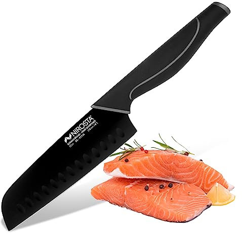 Nirosta Santoku Messer Wave 30 cm – Hochwertiger Edelstahl – Santokumesser in Profi-Qualität für Gemüse, Fleisch & Co – Beschichtete Klinge für einfacheres Schneiden – Soft-Touch-Griff