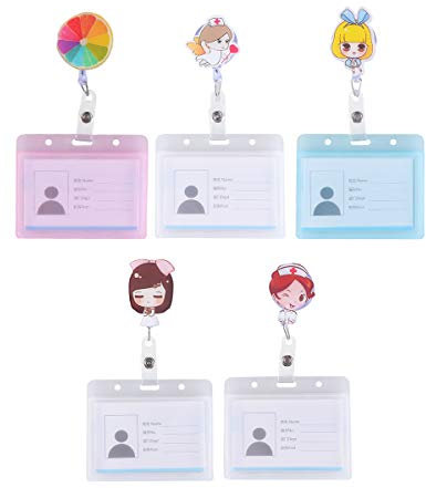 Lot de 5 Porte-badges rétractable avec Clips à Motif pour Personnel Hospitalier（Style mixte）