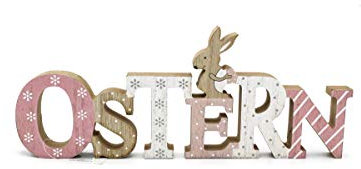 LB H&F Osterdeko Schriftzug Ostern Holz Aufsteller- niedliche Osterdekoration Osterhase rosa Tischdeko R (Ostern)
